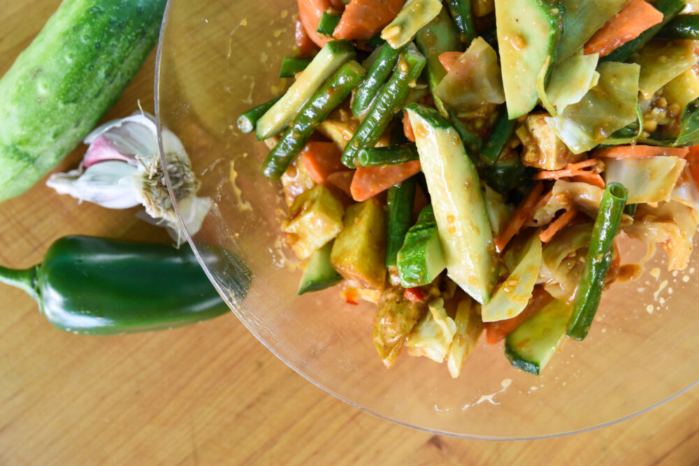 Salad with peanut dressing