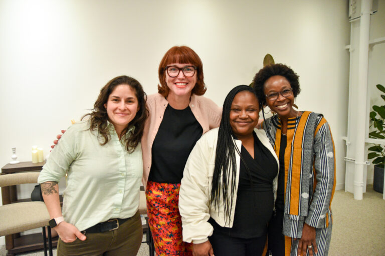 Four panelists pose for a group photo after Foodwise Talk, "Can Small Food Businesses Spark San Francisco's Revitalization?"